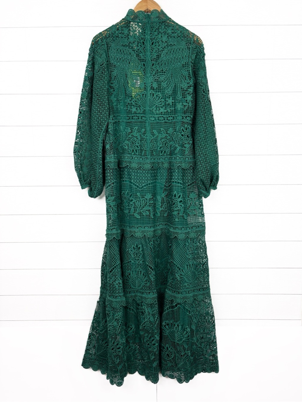 NWT Farm Rio Dark Guipure Lace Emerald Green Long Sleeve Maxi Dress Medium New - Picture 4 of 7